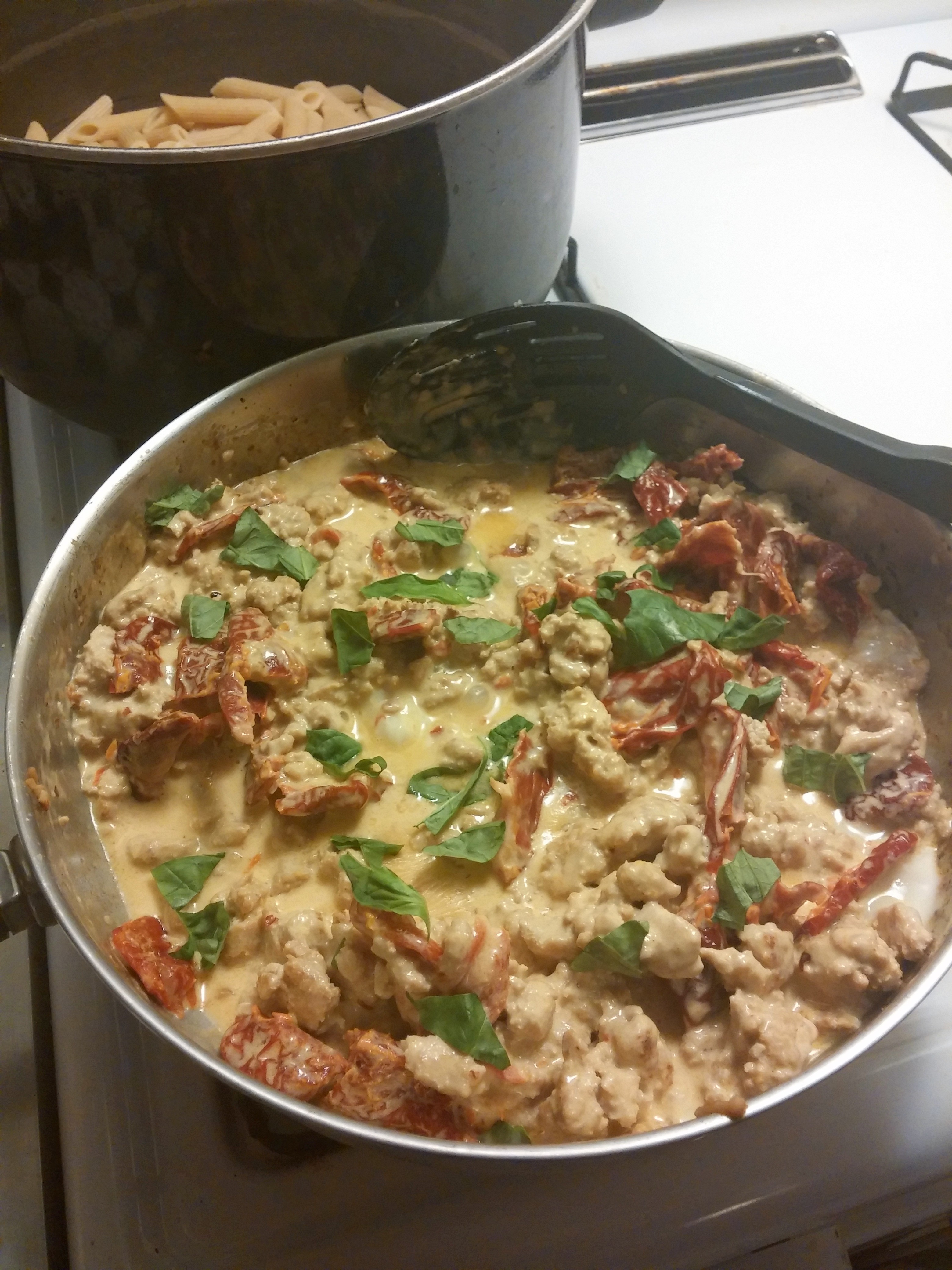 Ground chicken mixed with Basil, Cheese, and Half and Half